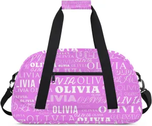 Custom Kids Duffel Bag with Your Name Lightweight Waterproof Personalized Sports Gym Bag with Front Zipper Pocket Foldable Weekender Overnight Bag for School Practice Gymnastic Ballet Purple