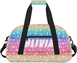 Custom Kids Duffel Bags Personalized Sport Gym Bag with Adjustable & Removable Shoulder Strap Lightweight Overnight Weekender Bag for Boys Girls Travel Sport School(Rainbow Sequins)