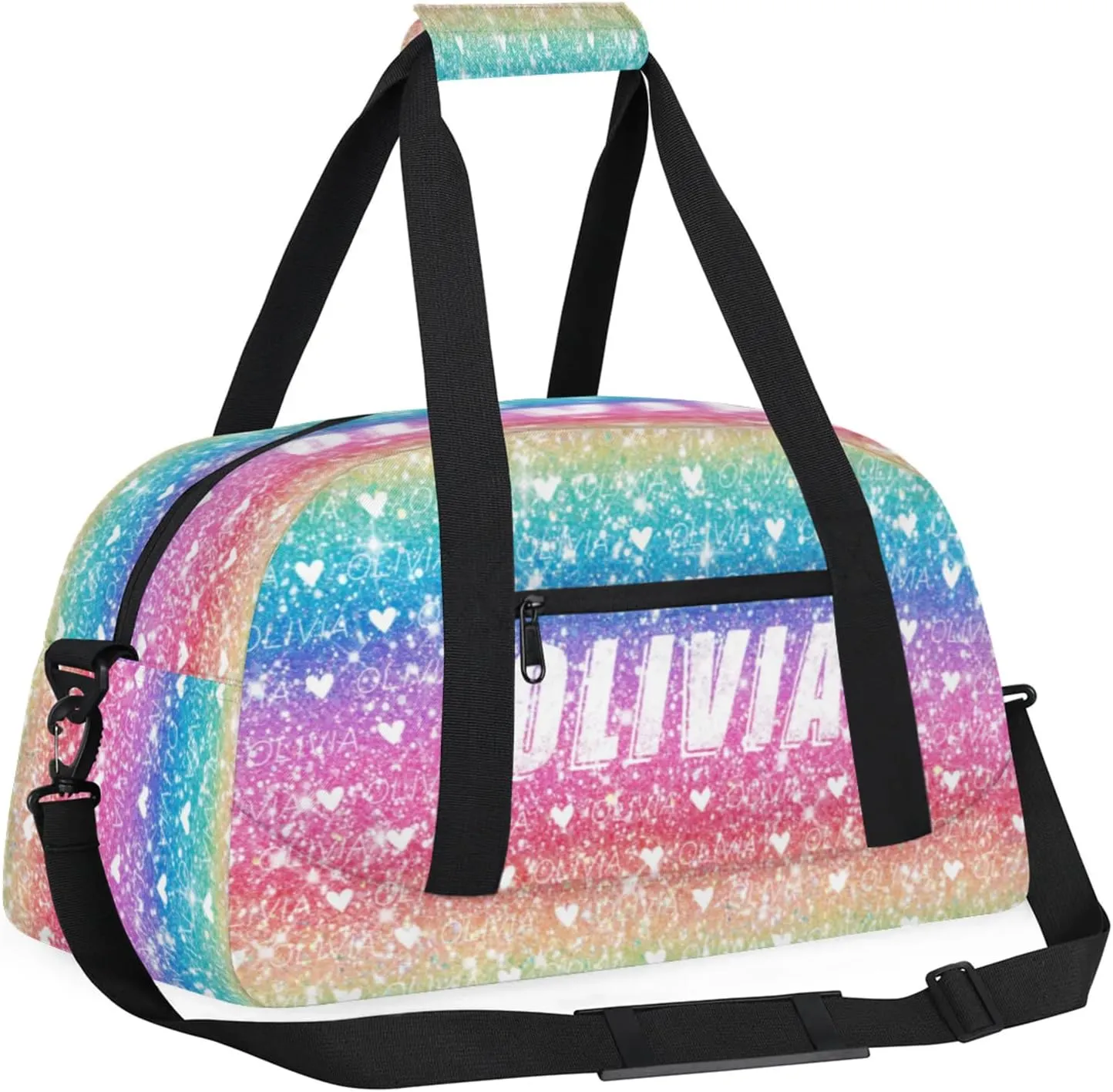 Custom Kids Duffel Bags Personalized Sport Gym Bag with Adjustable & Removable Shoulder Strap Lightweight Overnight Weekender Bag for Boys Girls Travel Sport School(Rainbow Sequins)