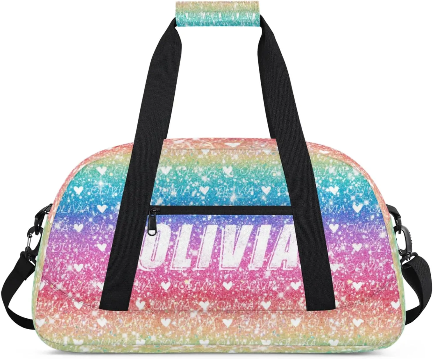 Custom Kids Duffel Bags Personalized Sport Gym Bag with Adjustable & Removable Shoulder Strap Lightweight Overnight Weekender Bag for Boys Girls Travel Sport School(Rainbow Sequins)