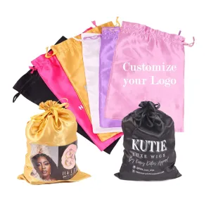 Custom Printed Wig Storage Bags - 20Pcs/Lot, Purple, Drawstring Satin Hair Pouches for Hair Bundles, Lace Wigs & Headbands, Personalized Logo Gift for Cosmetics & Accessories (20Pcs/Lot, Purple)