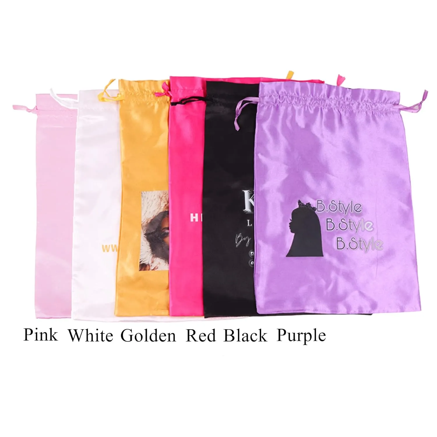 Custom Printed Wig Storage Bags - 20Pcs/Lot, Purple, Drawstring Satin Hair Pouches for Hair Bundles, Lace Wigs & Headbands, Personalized Logo Gift for Cosmetics & Accessories (20Pcs/Lot, Purple)