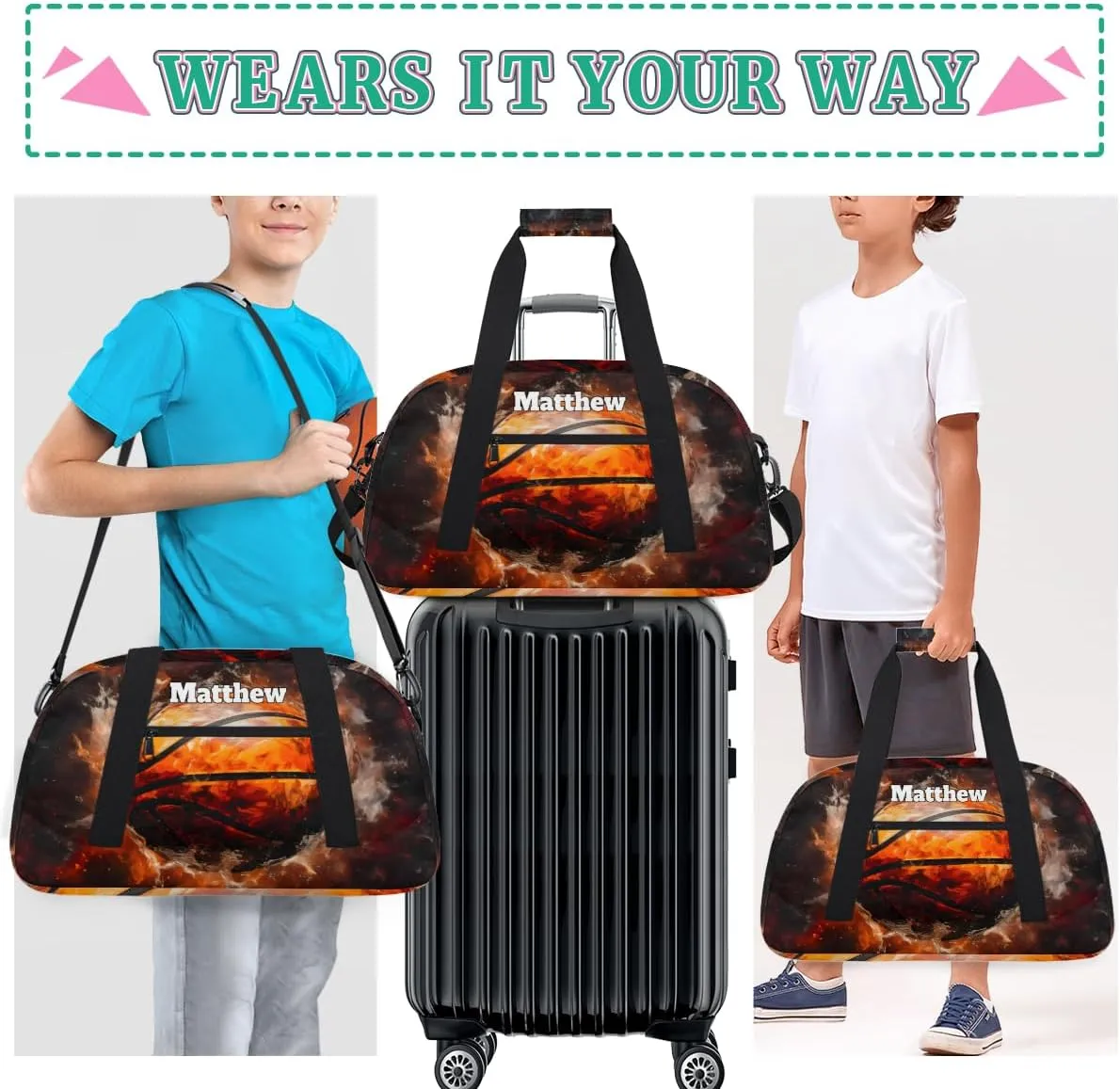 Custom Sports Basketball Bag for Boys, Personalized Sports Gym Duffel Tote Workout Bag Named Rank Travel Overnight Training Bag