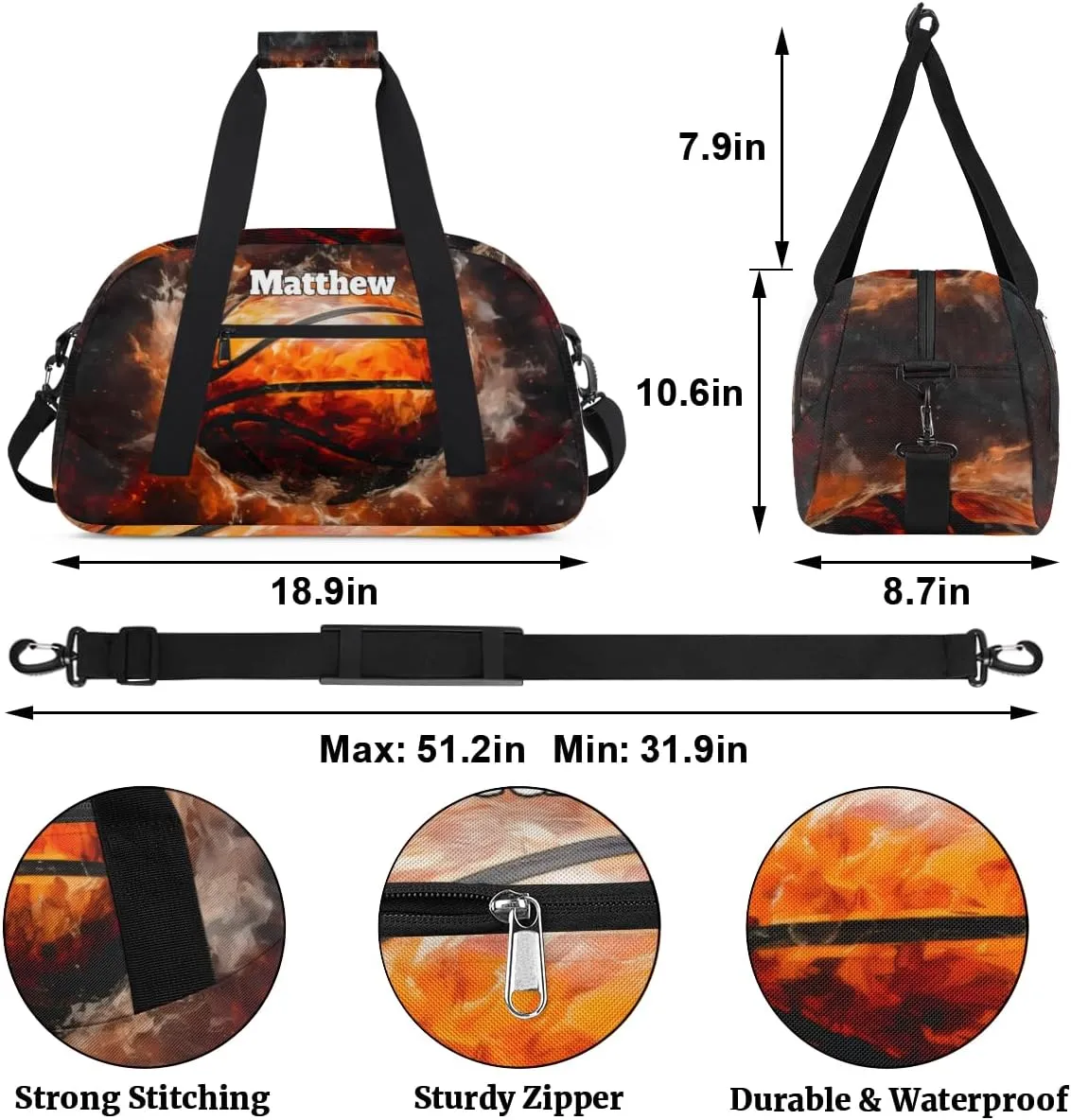 Custom Sports Basketball Bag for Boys, Personalized Sports Gym Duffel Tote Workout Bag Named Rank Travel Overnight Training Bag