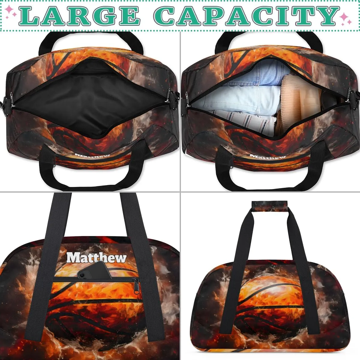 Custom Sports Basketball Bag for Boys, Personalized Sports Gym Duffel Tote Workout Bag Named Rank Travel Overnight Training Bag