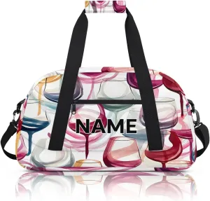 Custom Wine Glass Winery Small Gym Bag 18 inch for Women Men Personalized Colorful Wine Carry On Overnight Weekender Bag for Travel Work Dance Sport