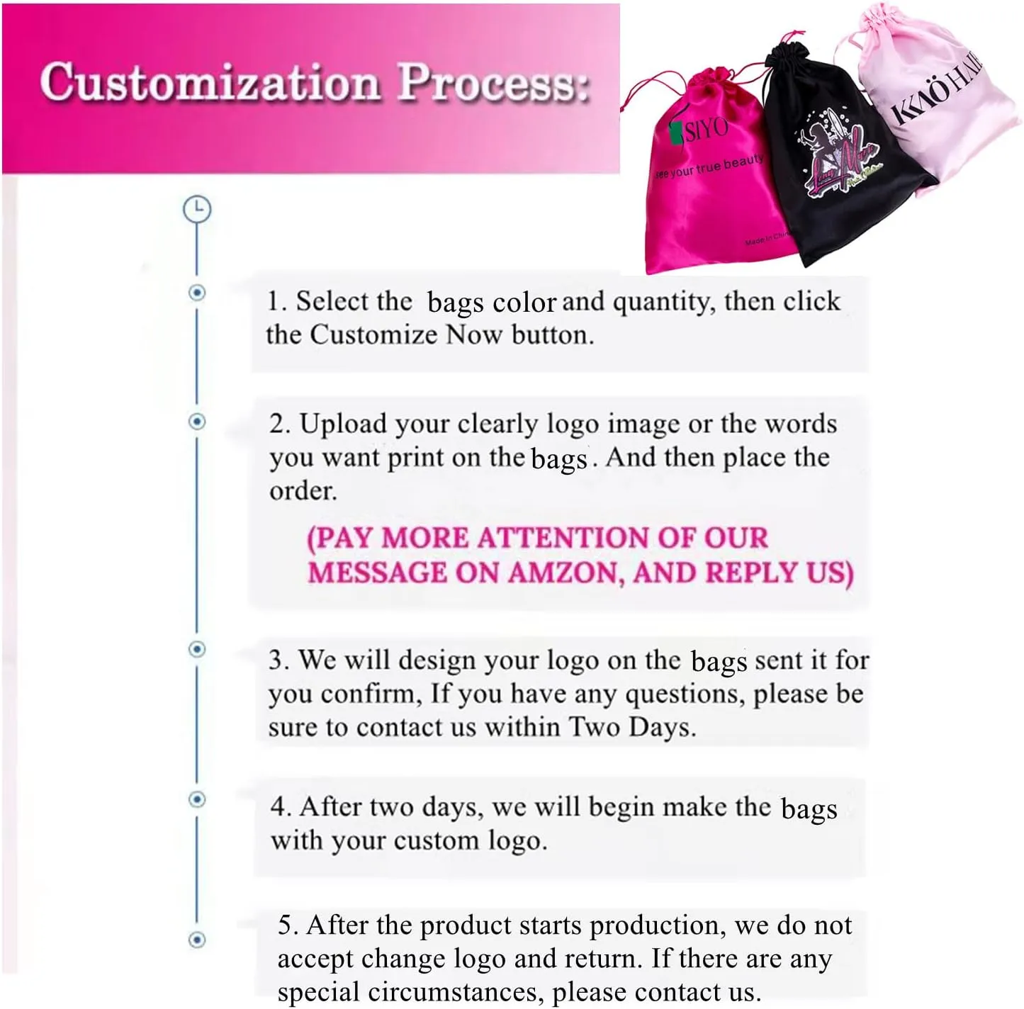 Customize Logo Wig Hair Extension Storage Bags, 20-50PCS Silk Satin Wig Bags With Drawstring Gift Hair Bundles Packaging Bag (Pack of 20, White)