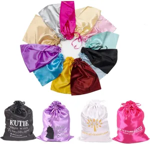 Customize Logo Wig Hair Extension Storage Bags, 20-50PCS Silk Satin Wig Bags With Drawstring Gift Hair Bundles Packaging Bag (Pack of 20, White)