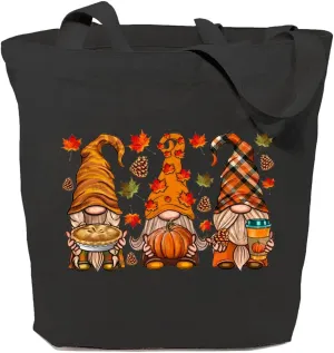 Cute Fall Gnomes Canvas Tote Bag for Women Aesthetic Autumn Leaves Pumpkin Reusable Grocery Bag Thanksgiving Day Gift
