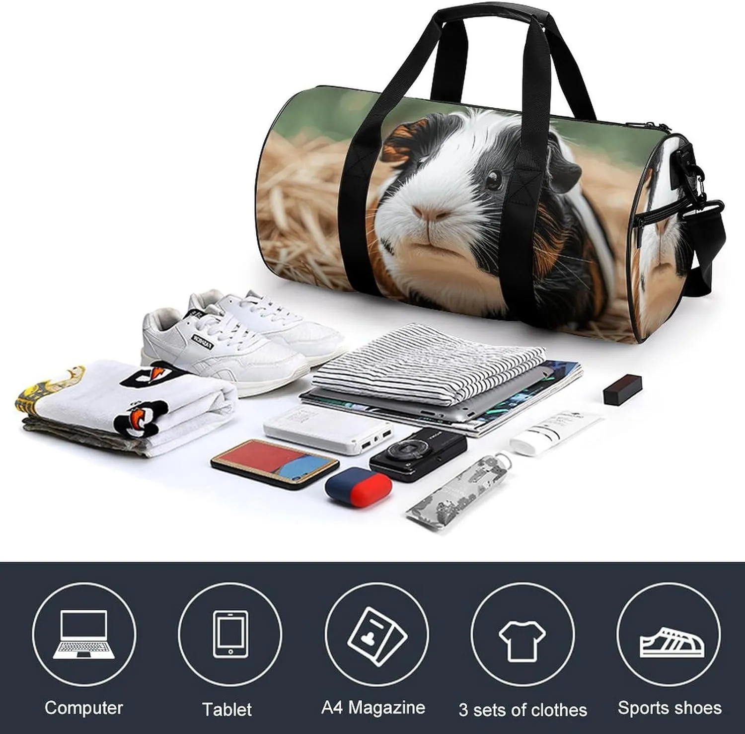 Cute Guinea Pigs Gym Bag Small Travel Duffle Bag with Compartment Carry On Weekender Bag for Women Men