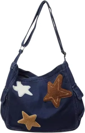 Cute Messenger Bag,Y2k Star Shoulder Bag,Retro Denim Crossbody Denim Tote Purse For Women 2024
