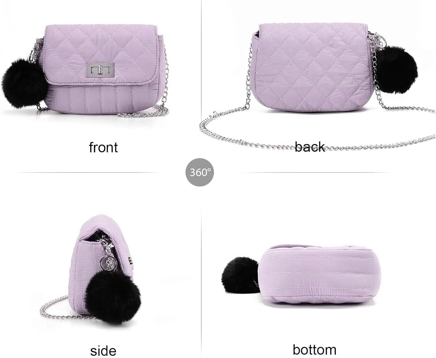 Cute Purses for Teen Girls Gifts, Small Purse and Quilted Crossbody Bags for Women with Chain, Nylon