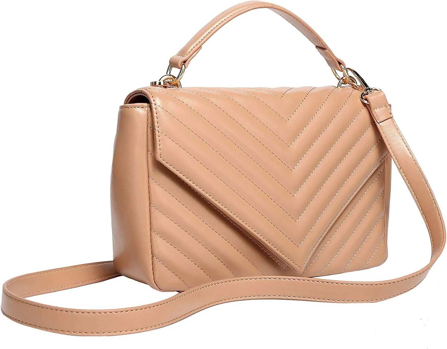 Daisy Rose Quilted Shoulder Cross Body Bag with Top Handle, PU Vegan Leather