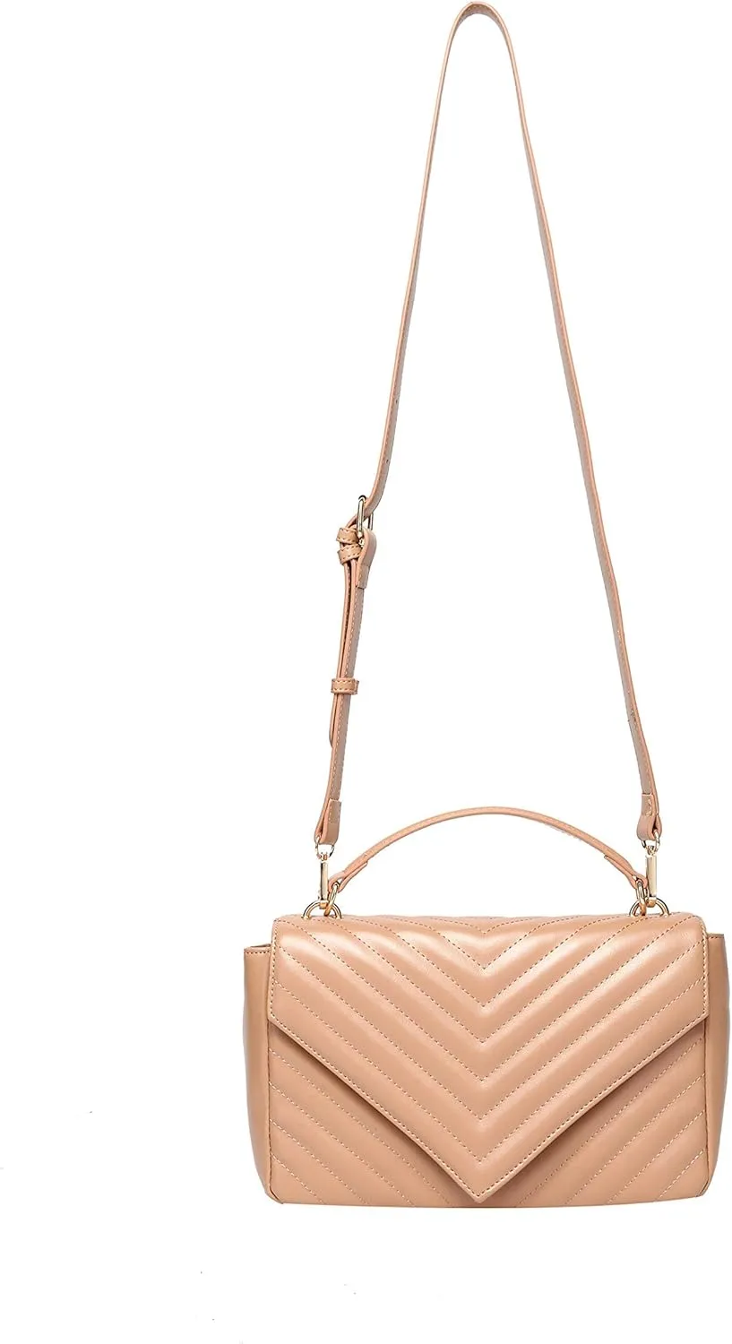 Daisy Rose Quilted Shoulder Cross Body Bag with Top Handle, PU Vegan Leather