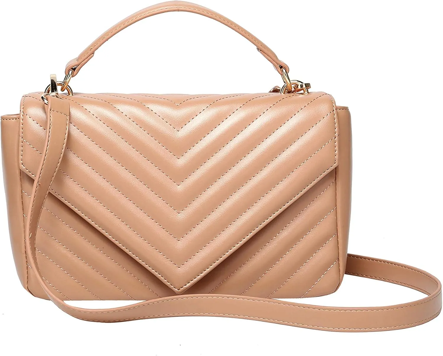 Daisy Rose Quilted Shoulder Cross Body Bag with Top Handle, PU Vegan Leather