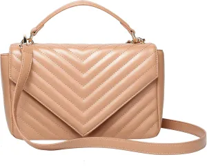 Daisy Rose Quilted Shoulder Cross Body Bag with Top Handle, PU Vegan Leather