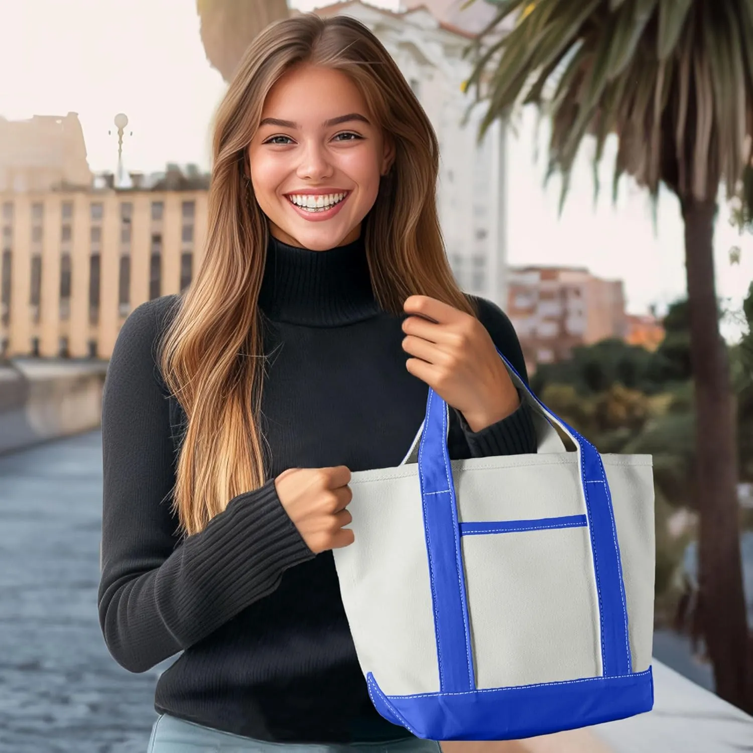 DALIX 14" Mini Small Cotton Canvas Party Favor Wedding Gift Tote Bag in Royal Blue