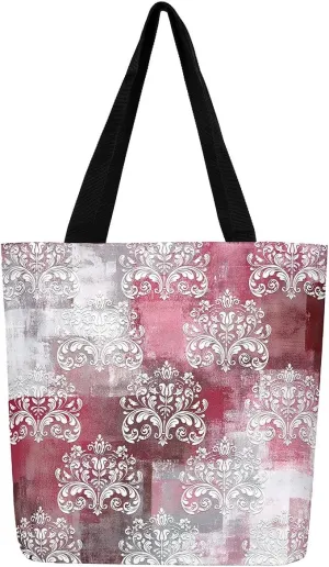 Damask Floral Canvas Bag,Vintage European Tote Bags,Abstract Oil Art Shopping Handbag