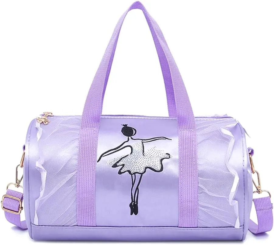 Dance bags for kids Lightweight Cute Ballet Dance Bag Gym Travel Duffle Bag for Girls Tutu Dress Bag 3-6 Year Olds (Purple lace dance)
