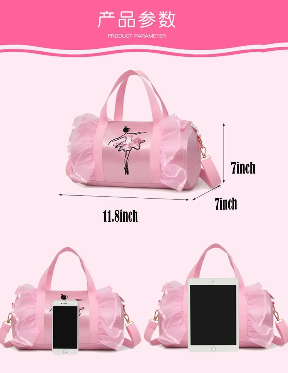Dance bags for kids Lightweight Cute Ballet Dance Bag Gym Travel Duffle Bag for Girls Tutu Dress Bag 3-6 Year Olds (Purple lace dance)