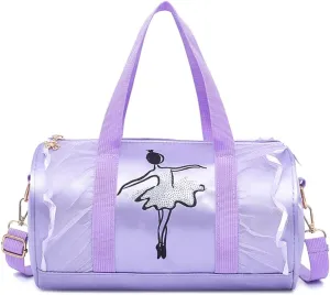 Dance bags for kids Lightweight Cute Ballet Dance Bag Gym Travel Duffle Bag for Girls Tutu Dress Bag 3-6 Year Olds (Purple lace dance)