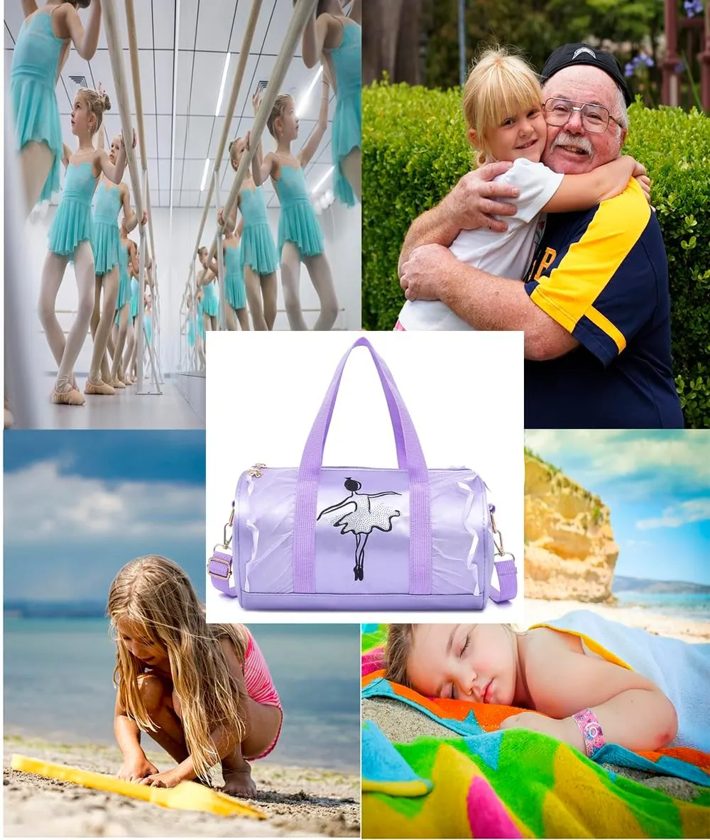 Dance bags for kids Lightweight Cute Ballet Dance Bag Gym Travel Duffle Bag for Girls Tutu Dress Bag 3-6 Year Olds (Purple lace dance)