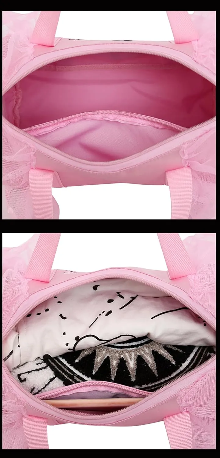 Dance bags for kids Lightweight Cute Ballet Dance Bag Gym Travel Duffle Bag for Girls Tutu Dress Bag 3-6 Year Olds (Purple lace dance)
