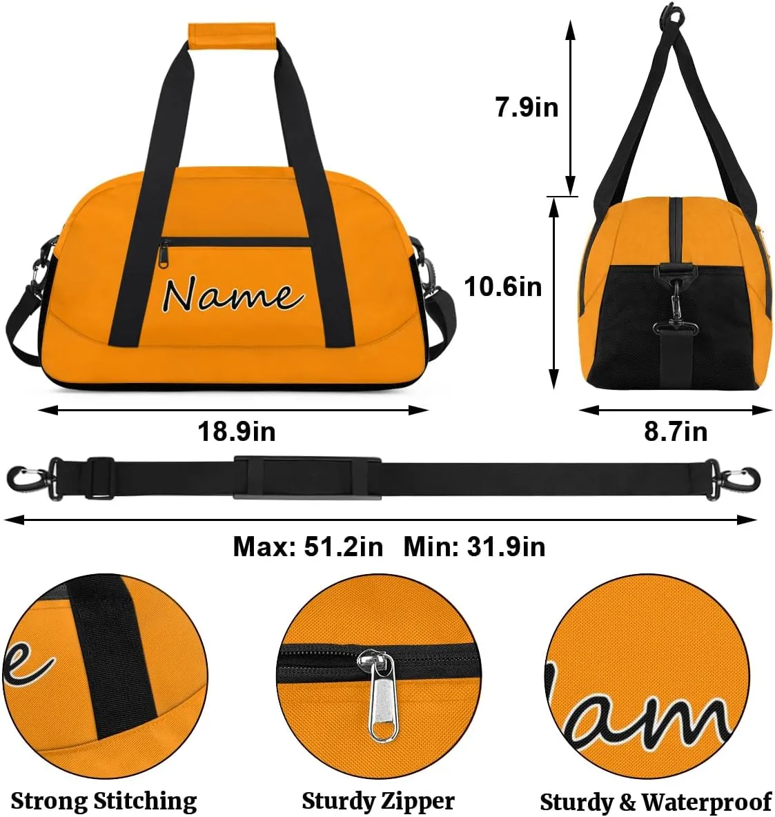 Dark Orange Custom Gym Bag for Women Men, Personalized Duffel Bag with Name, Small Sports Gym Bag Travel Duffle Bag Weekender Carry On Overnight Bags