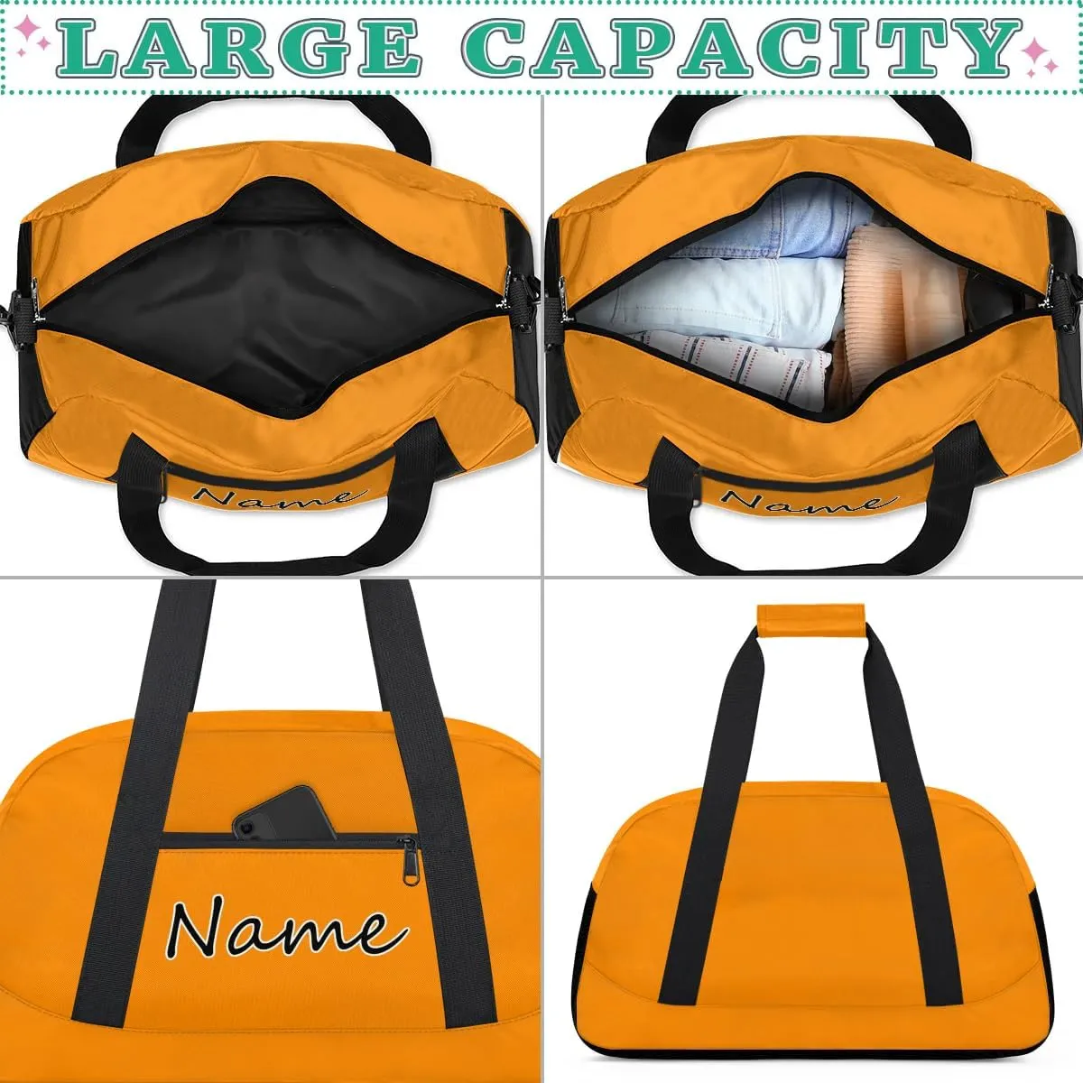 Dark Orange Custom Gym Bag for Women Men, Personalized Duffel Bag with Name, Small Sports Gym Bag Travel Duffle Bag Weekender Carry On Overnight Bags