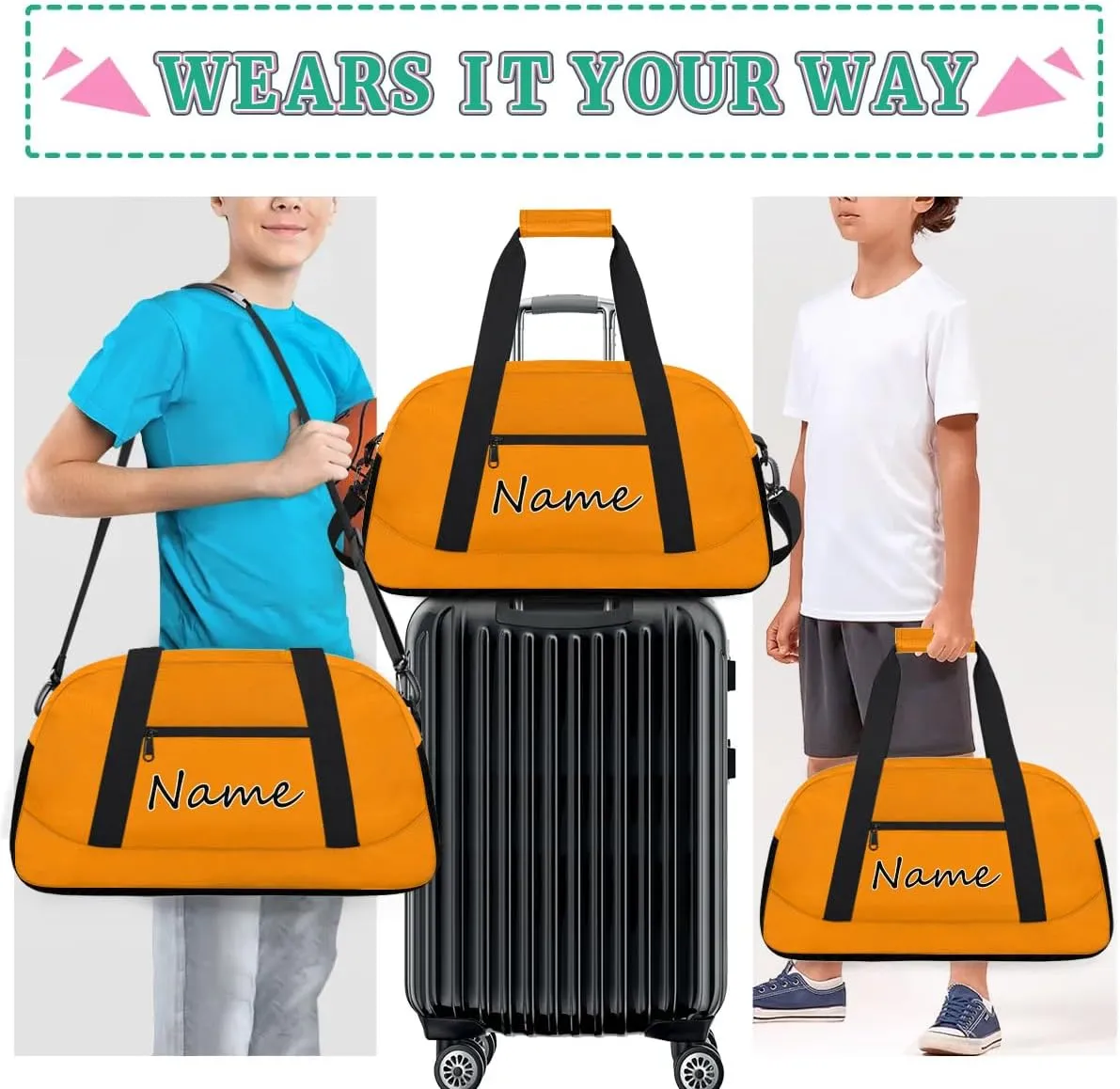 Dark Orange Custom Gym Bag for Women Men, Personalized Duffel Bag with Name, Small Sports Gym Bag Travel Duffle Bag Weekender Carry On Overnight Bags