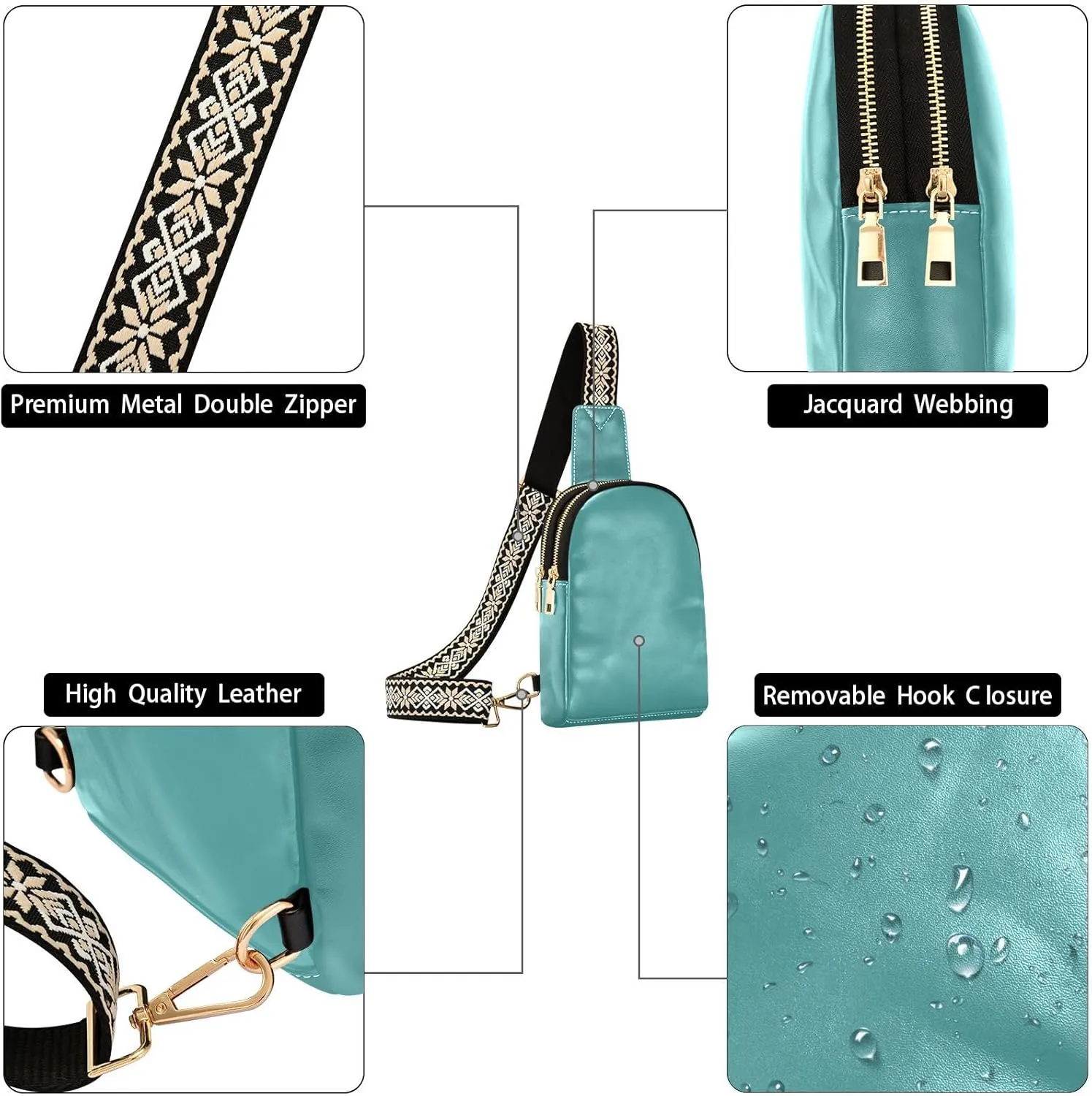 Dark Teal Crossbody Sling Bag for Women Men Leather Chest Bags Purse Adjustable Cross Body Daypack for Running Cycling Hiking