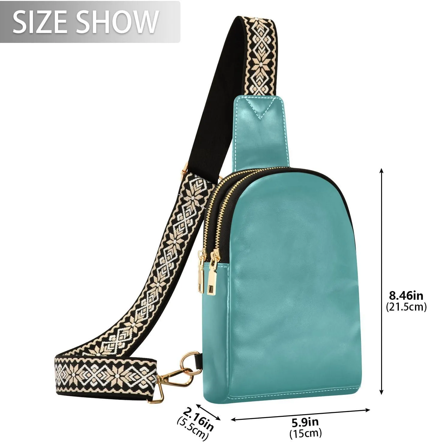 Dark Teal Crossbody Sling Bag for Women Men Leather Chest Bags Purse Adjustable Cross Body Daypack for Running Cycling Hiking
