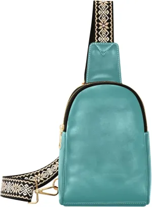 Dark Teal Crossbody Sling Bag for Women Men Leather Chest Bags Purse Adjustable Cross Body Daypack for Running Cycling Hiking