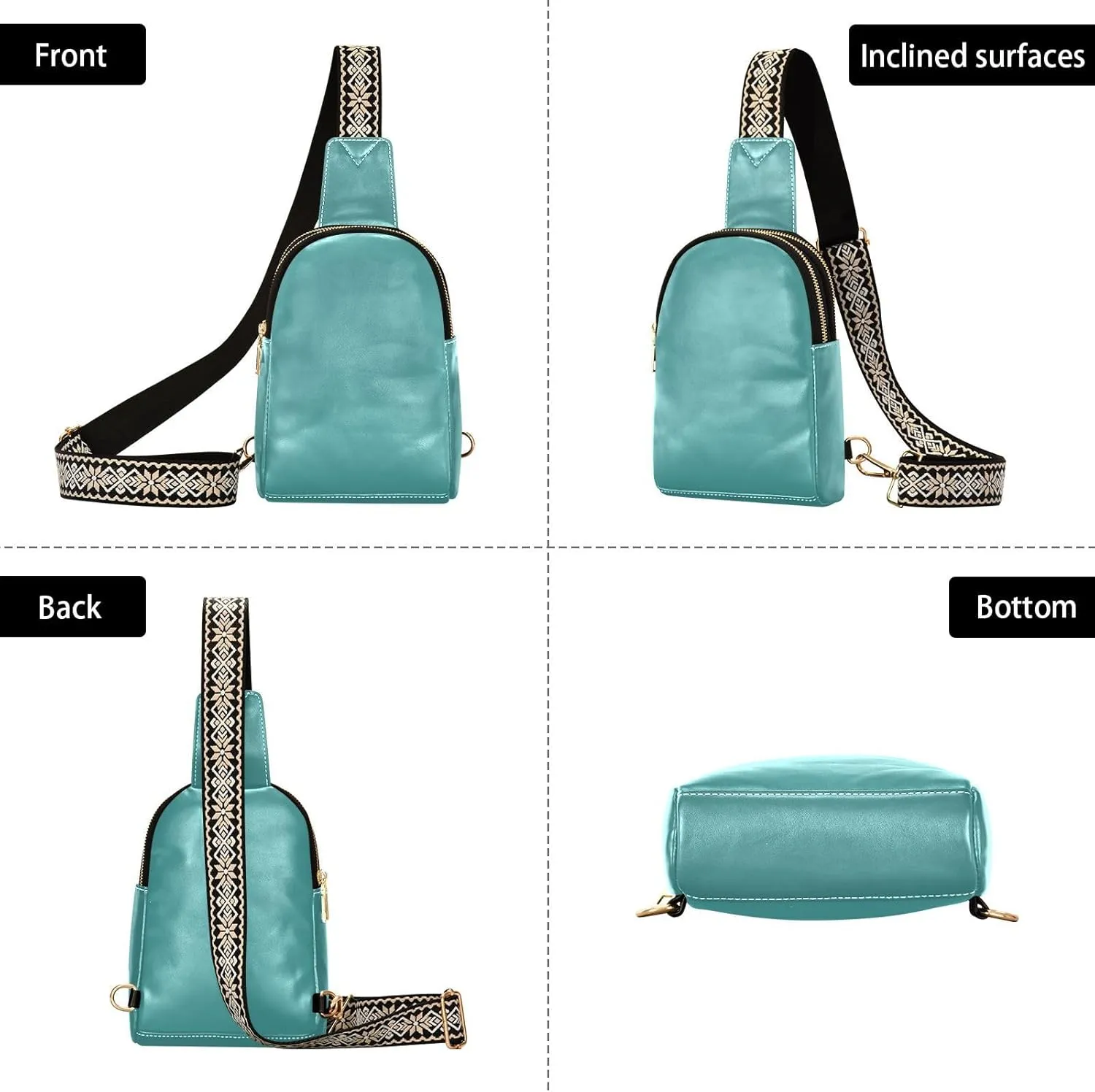 Dark Teal Crossbody Sling Bag for Women Men Leather Chest Bags Purse Adjustable Cross Body Daypack for Running Cycling Hiking