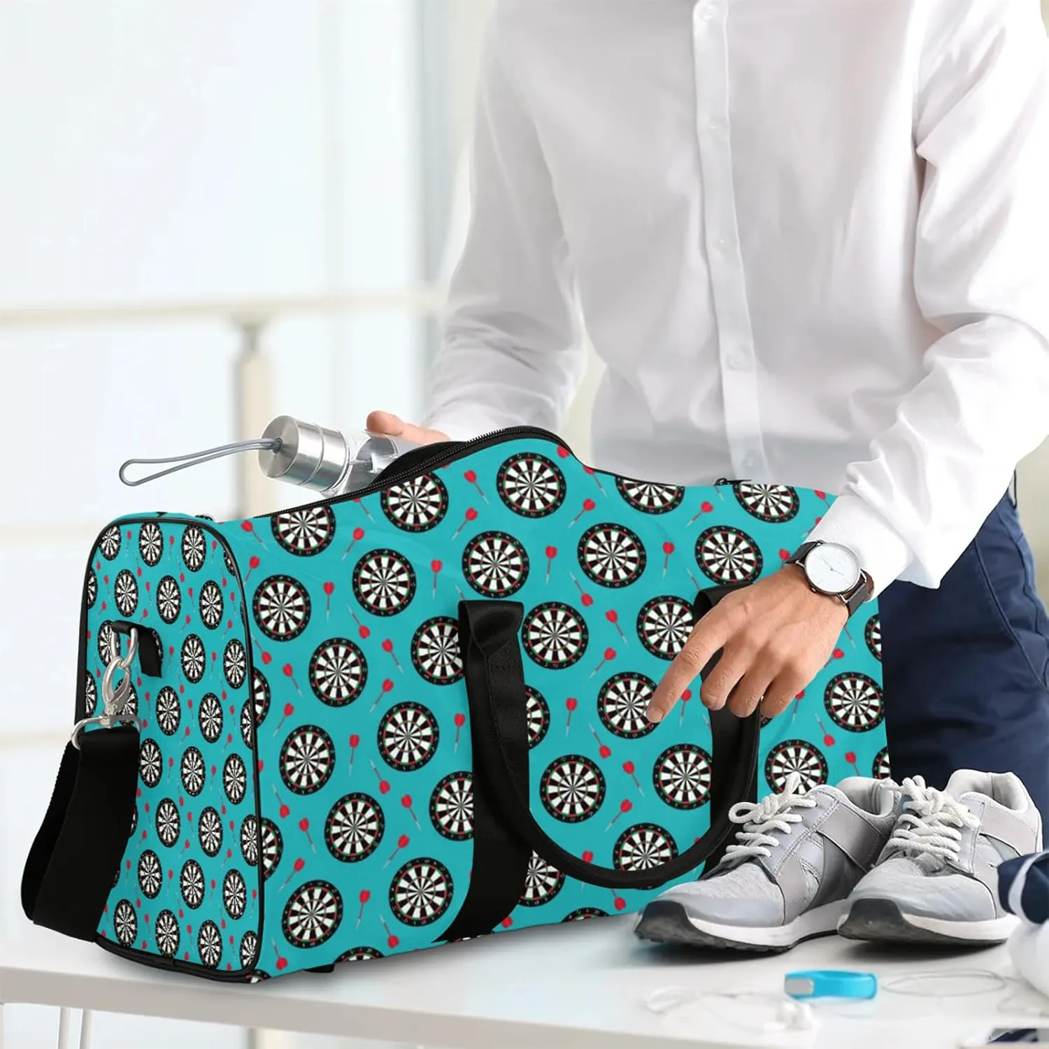 Dart Board Travel Duffle Bag, Weekender Bags for Women Men Light Blue Carry on Overnight Bag Waterproof Gym Bags, Hospital Bag for Labor and Delivery