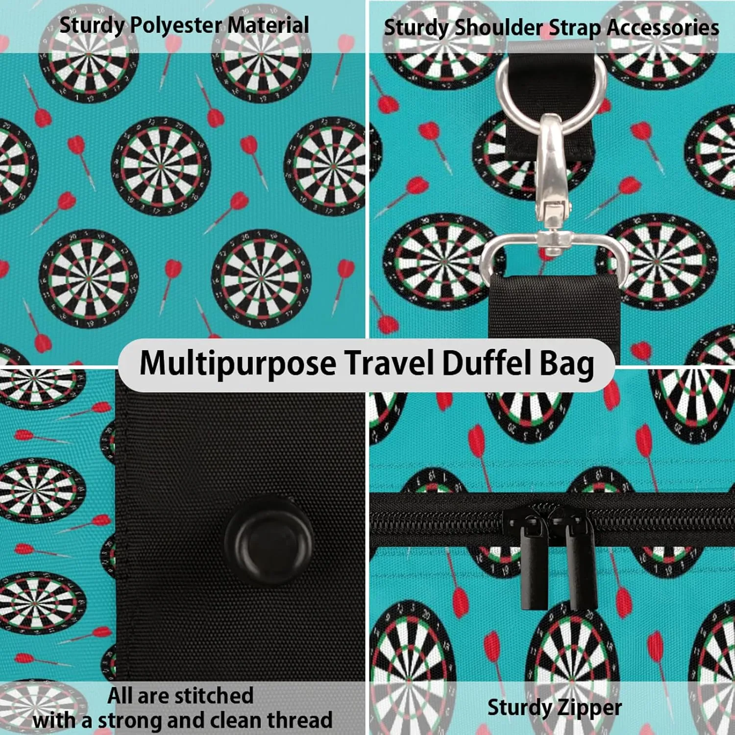 Dart Board Travel Duffle Bag, Weekender Bags for Women Men Light Blue Carry on Overnight Bag Waterproof Gym Bags, Hospital Bag for Labor and Delivery