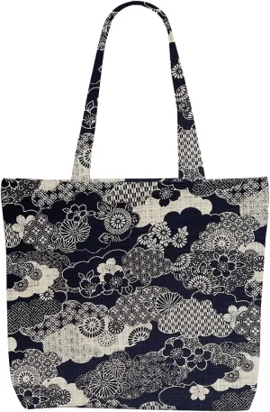 Decohim Aesthetic Japanese Prints Work Shopping Canvas Tote Bag with Pocket Gifts for Women Girls Birthday Christmas