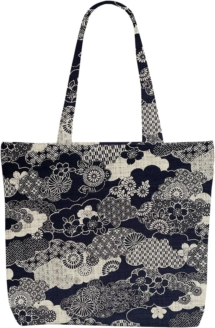 Decohim Aesthetic Japanese Prints Work Shopping Canvas Tote Bag with Pocket Gifts for Women Girls Birthday Christmas