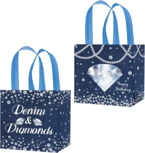 Denim and Diamonds Non-woven Gift Bags 12PCS Denim Birthday Party Treat Bags Crystal Diamonds Goodie Bag for Crystal Themed Bachelorette Party Decor