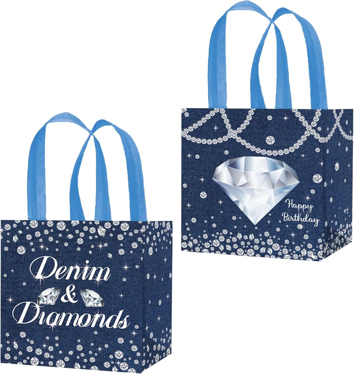Denim and Diamonds Non-woven Gift Bags 12PCS Denim Birthday Party Treat Bags Crystal Diamonds Goodie Bag for Crystal Themed Bachelorette Party Decor