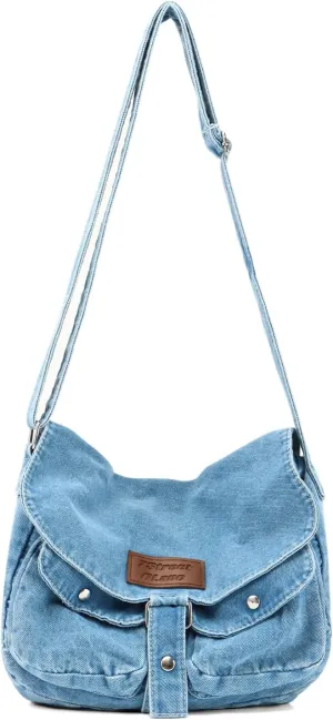 Denim Bag Casual Tote Bag Aesthetic Canvas Messenger Bag Lightweight Crossbody for Women and Men