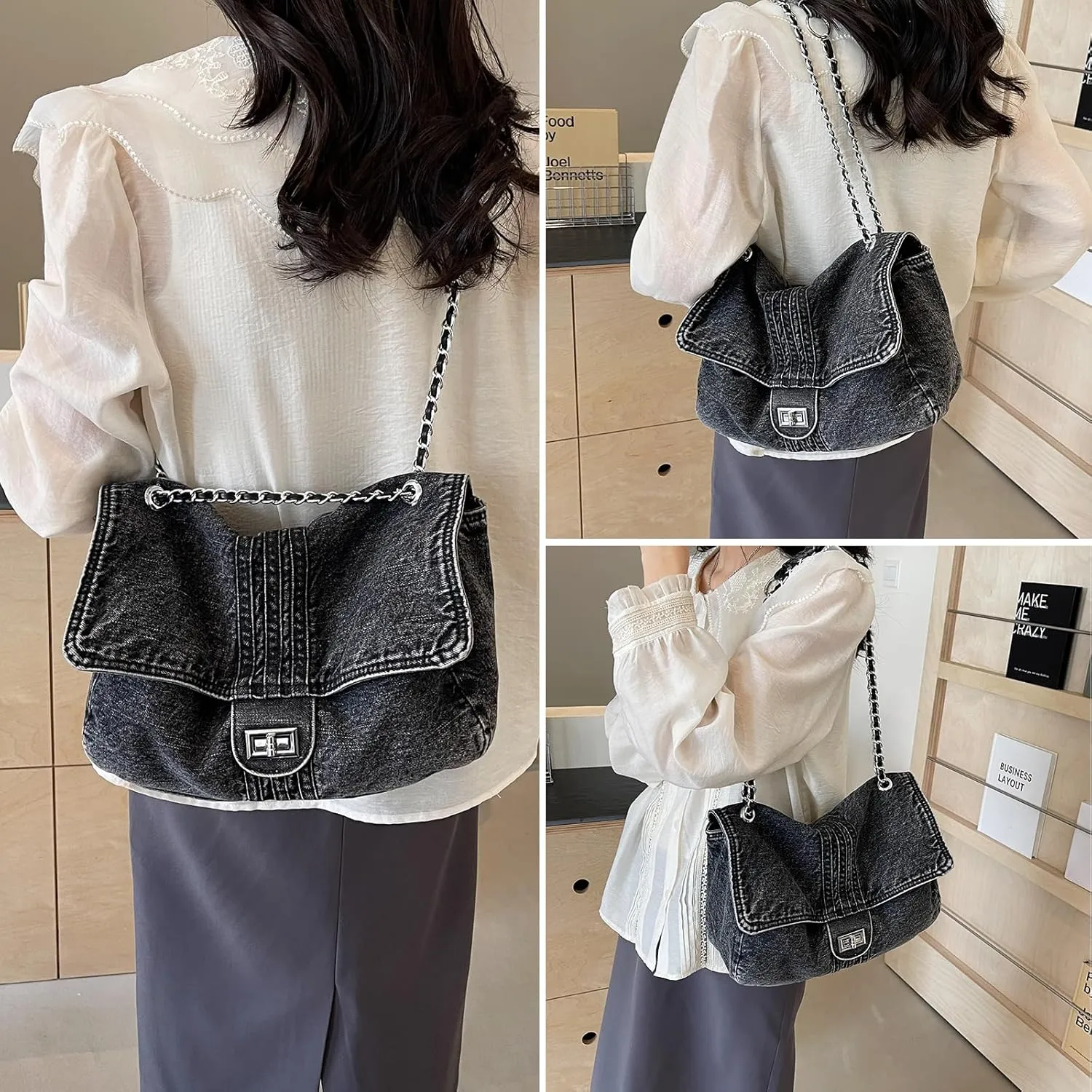 Denim Crossbody Bag Jean Purses for Women Denim Handbags Clutch Purse Shoulder Bags