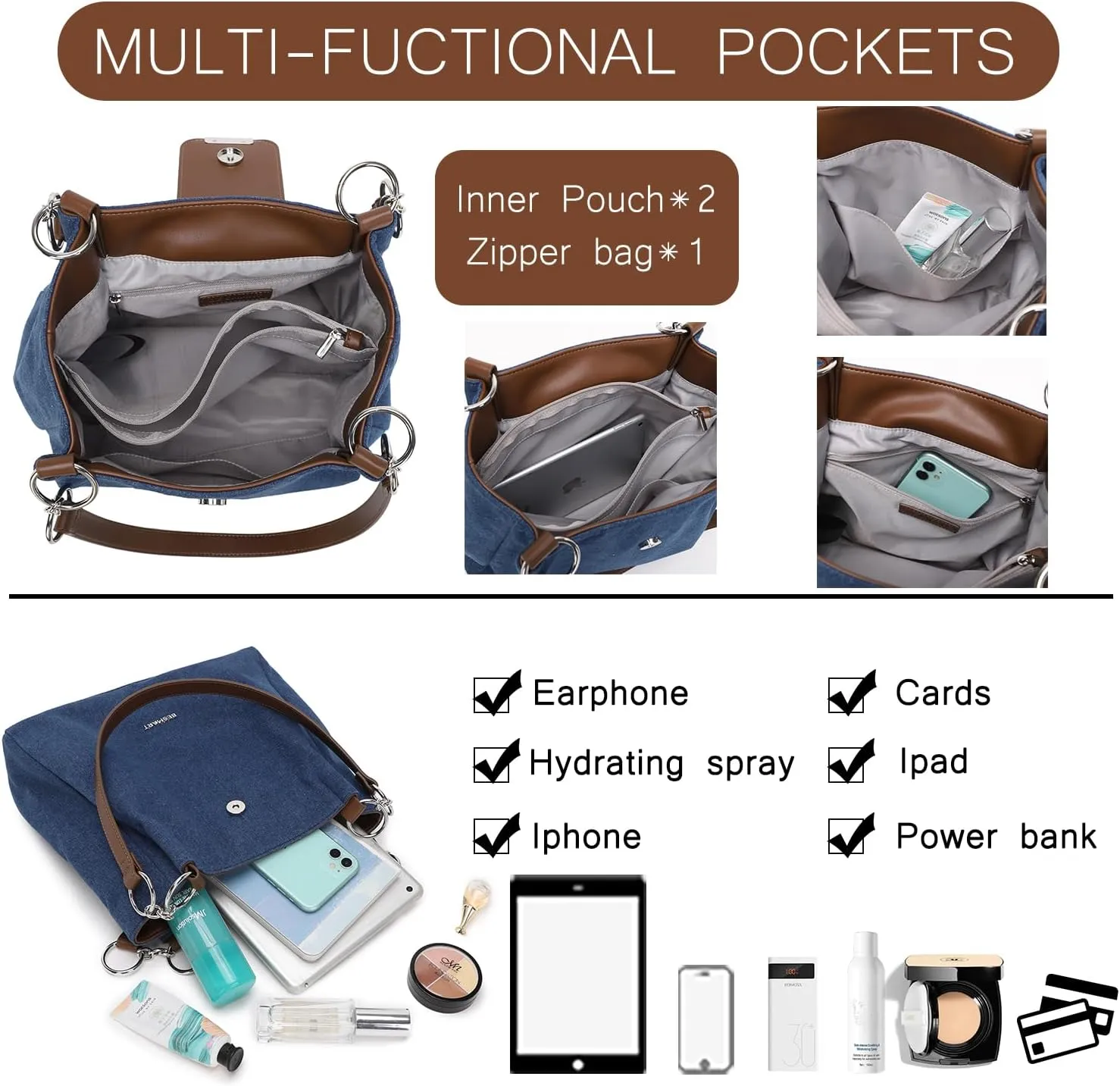 Denim Crossbody Bag Quilted Shoulder Bags for Women