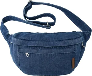 Denim Fanny Packs for Women, Jean Purses for Women Denim Belt Bag Crossbody Handbags (Dark Blue)