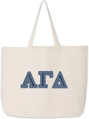 Denim Letters Sorority Tote Bag - Canvas Tote - Big Little Gifts, Bid Day, Recruitment, and Everyday Campus Use