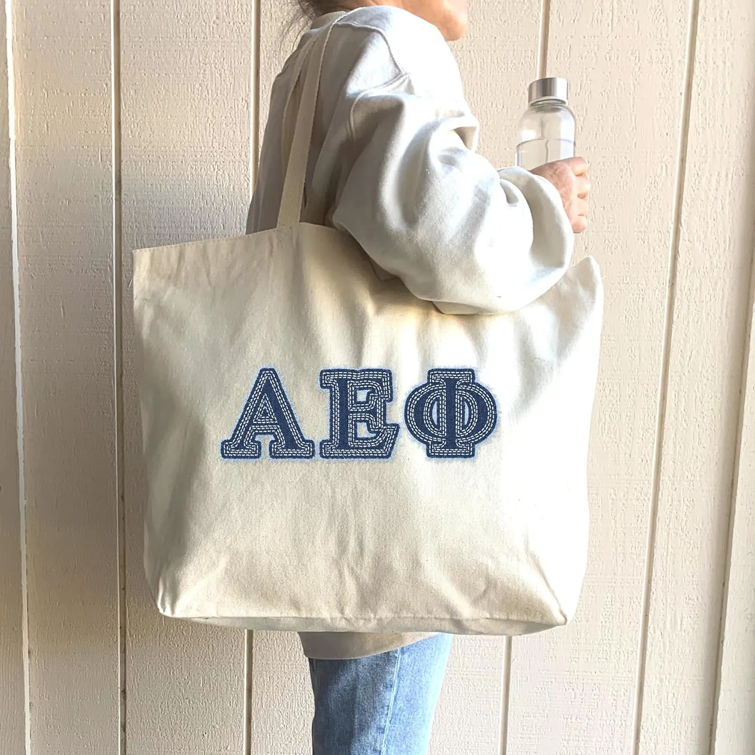 Denim Letters Sorority Tote Bag - Canvas Tote - Big Little Gifts, Bid Day, Recruitment, and Everyday Campus Use