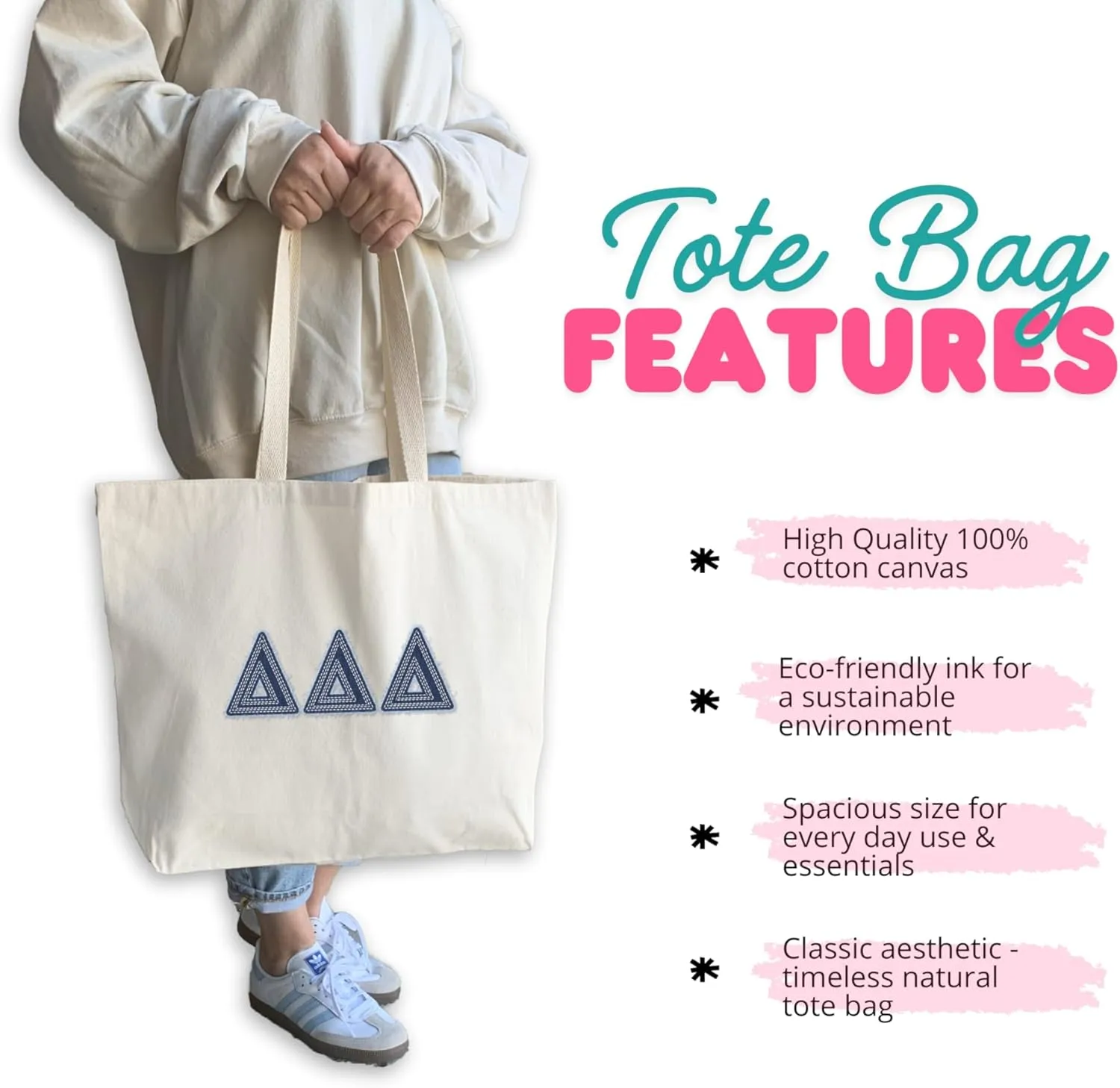 Denim Letters Sorority Tote Bag - Canvas Tote - Big Little Gifts, Bid Day, Recruitment, and Everyday Campus Use