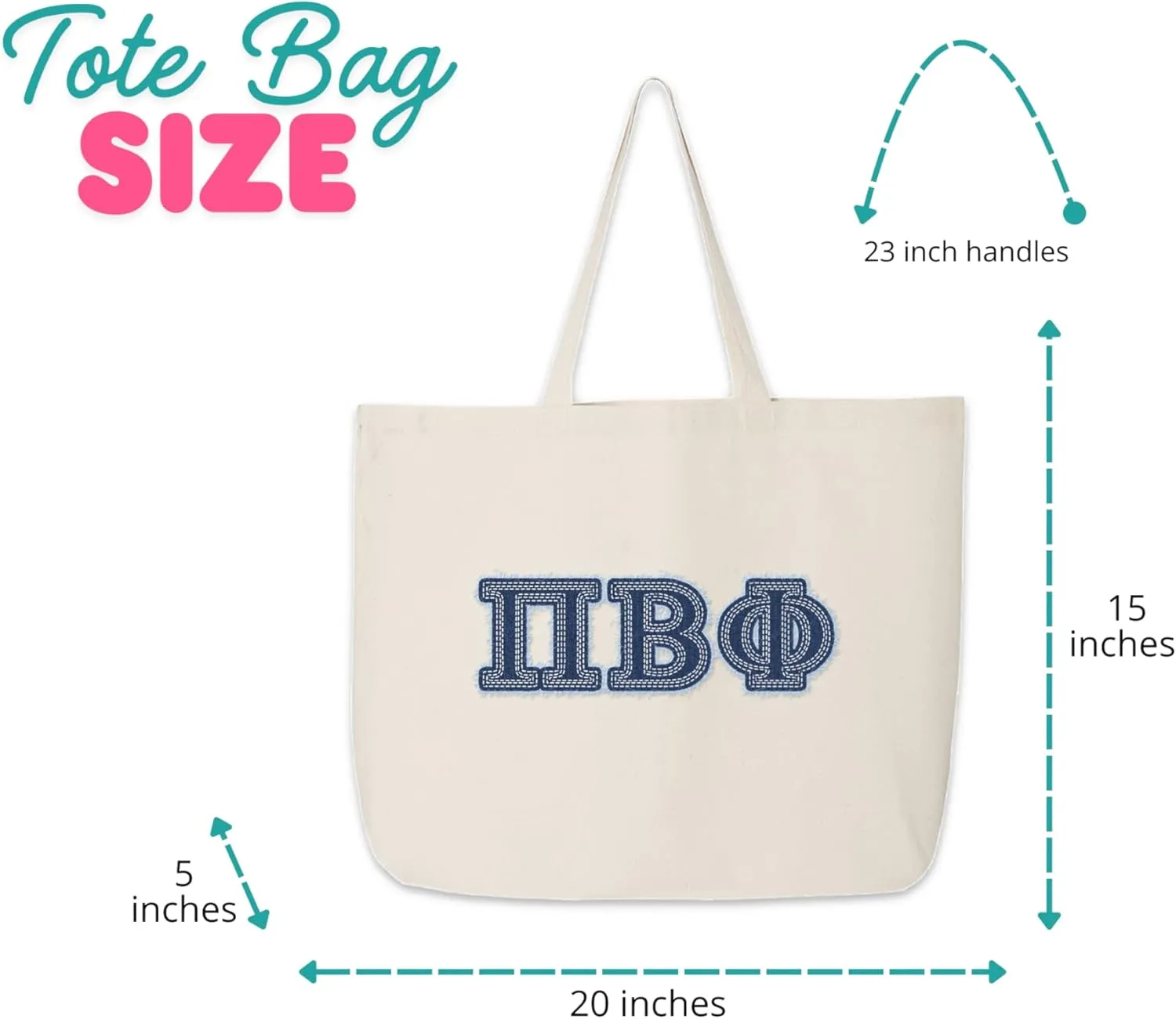Denim Letters Sorority Tote Bag - Canvas Tote - Big Little Gifts, Bid Day, Recruitment, and Everyday Campus Use