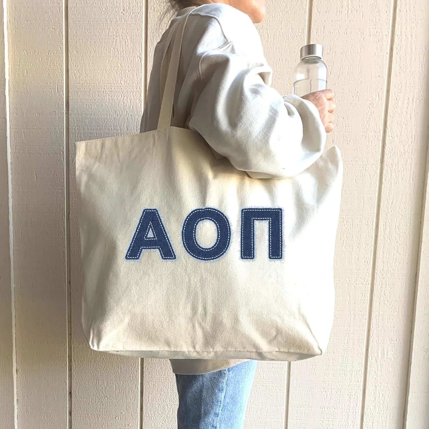 Denim Letters Sorority Tote Bag - Canvas Tote - Big Little Gifts, Bid Day, Recruitment, and Everyday Campus Use