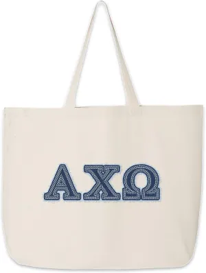 Denim Letters Sorority Tote Bag - Canvas Tote - Big Little Gifts, Bid Day, Recruitment, and Everyday Campus Use
